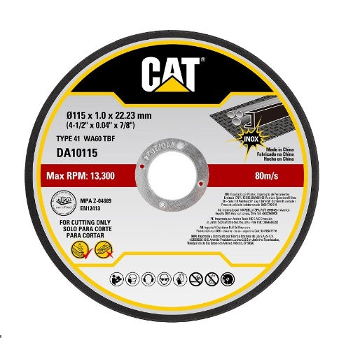 Disco De Corte Metal - Acero Inoxidable De 4 - 1/2" X 1/25" X 7/8" ( Unidad) Ref. Da10115 Marca Cat