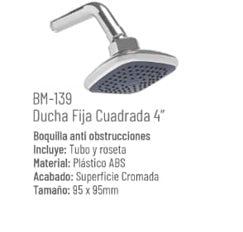 Cabezal Ducha / Regadera Cuadrada C/ Tubo Serie Economica Abs Linea Boumac Ref. Bm-139 Marca Bm